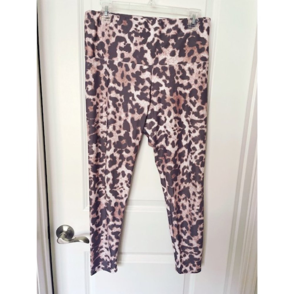 Onzie Womens Animal Print Athletic Leggings‎ Brown Leopard Yoga Pants High Waist